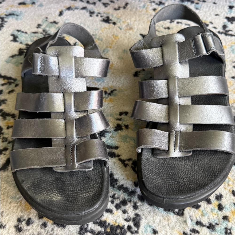 Ecco Metallic Gray Strappy Sandals